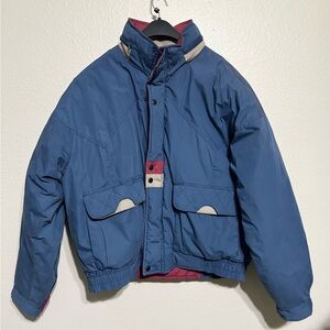 St. John's Bay Vintage Blue and Red  Puffer Jacket  Zip & Snap Size XL